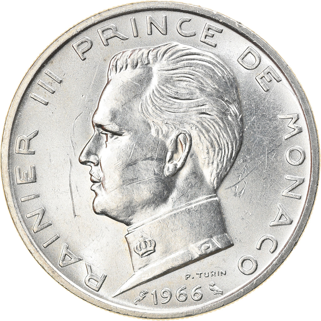 Coin, Monaco, Rainier III, 5 Francs, 1966, AU(50-53), Silver, KM:141, Gadoury:MC