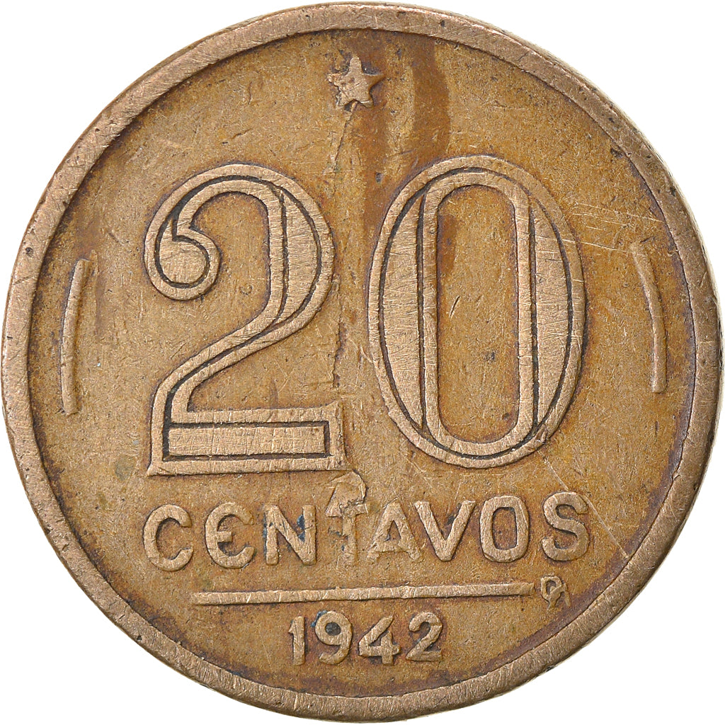 Coin, Brazil, 20 Centavos, 1942, VF(30-35), Copper-nickel, KM:556