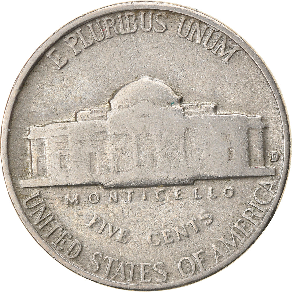 Coin, United States, Jefferson Nickel, 5 Cents, 1954, U.S. Mint, Denver