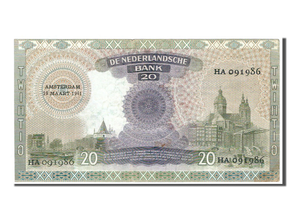 Banknote, Netherlands, 20 Gulden, 1941, AU(55-58)