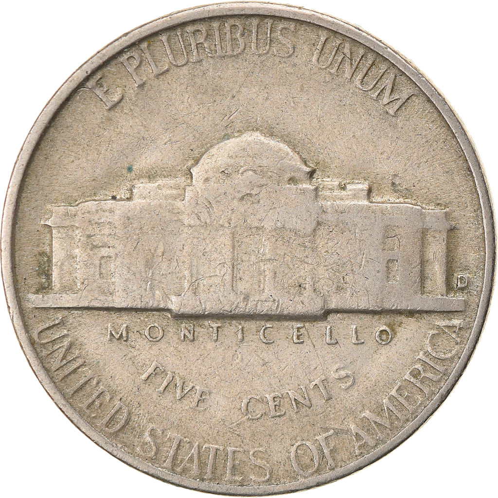 Coin, United States, Jefferson Nickel, 5 Cents, 1948, U.S. Mint, Denver