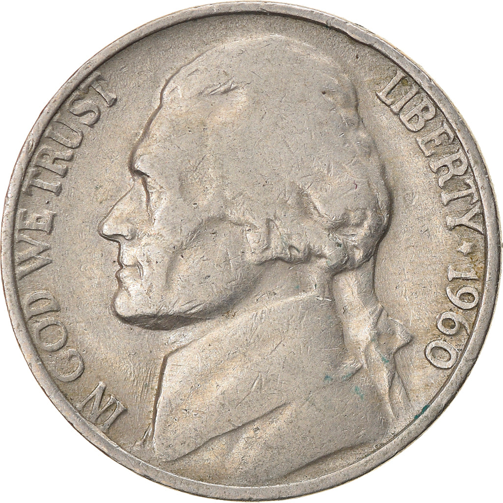 Monnaie, États-Unis, Jefferson Nickel, 5 Cents, 1960, U.S. Mint, Philadelphie