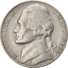 Coin, United States, Jefferson Nickel, 5 Cents, 1968, U.S. Mint, Denver