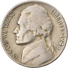 Coin, United States, Jefferson Nickel, 5 Cents, 1948, U.S. Mint, Philadelphia