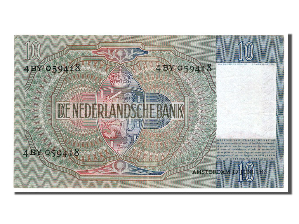 Paesi Bassi, 10 Gulden, 1942, BB