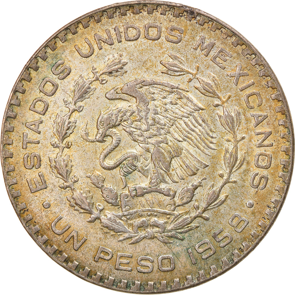 Moneda, México, Peso, 1958, Mexico City, MBC, Plata, KM:459