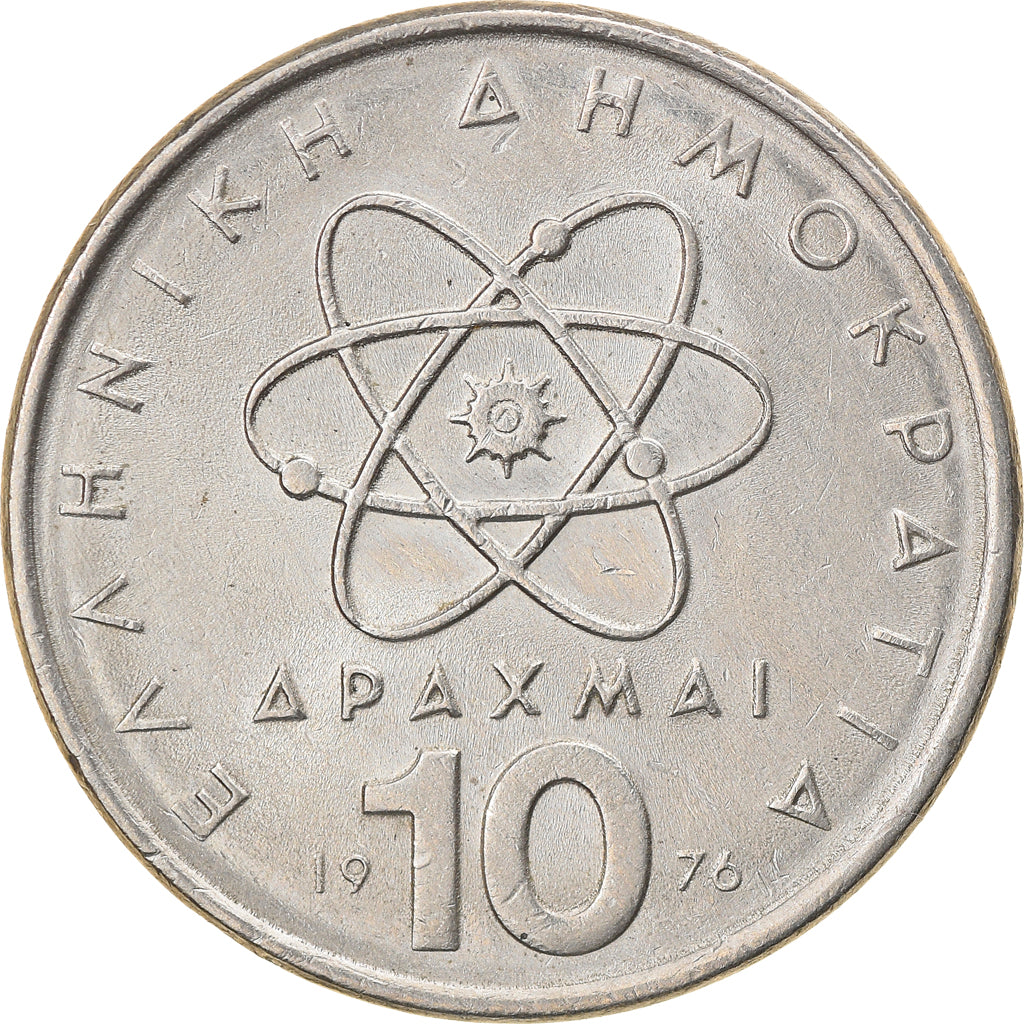 Coin, Greece, 10 Drachmai, 1976, MS(63), Copper-nickel, KM:119