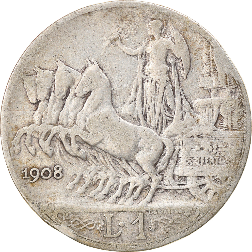 Coin, Italy, Vittorio Emanuele III, Lira, 1908, Rome, VF(30-35), Silver, KM:45