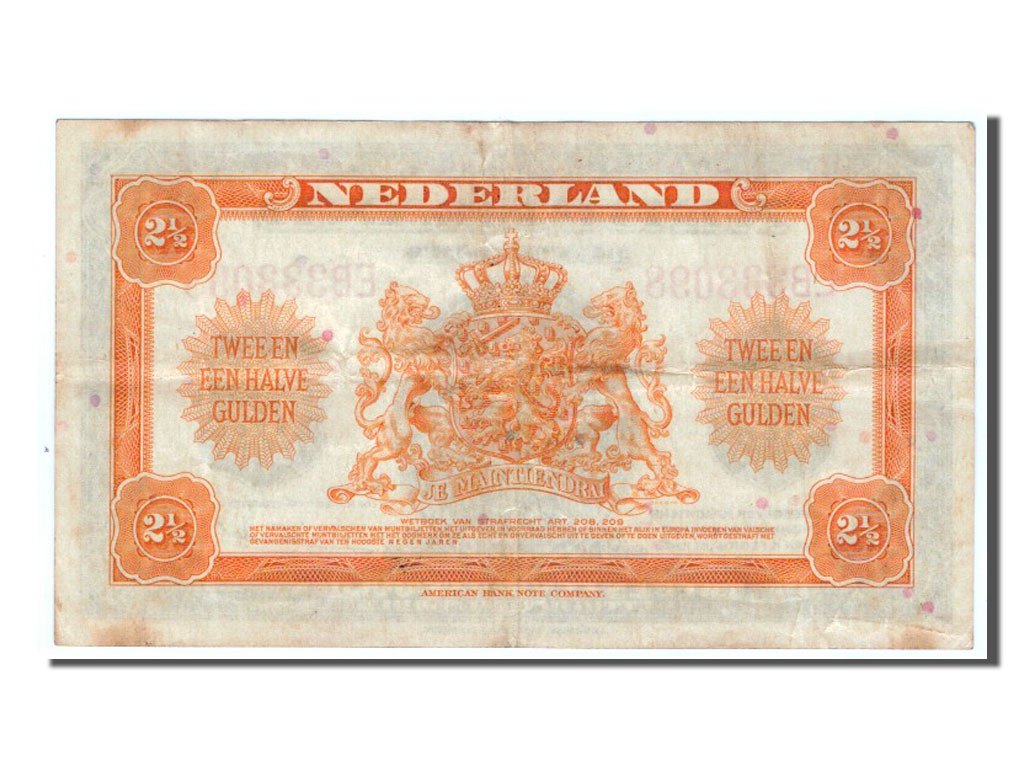 Netherlands, 2 1/2 Gulden, 1943, KM #65a, EF(40-45), EB