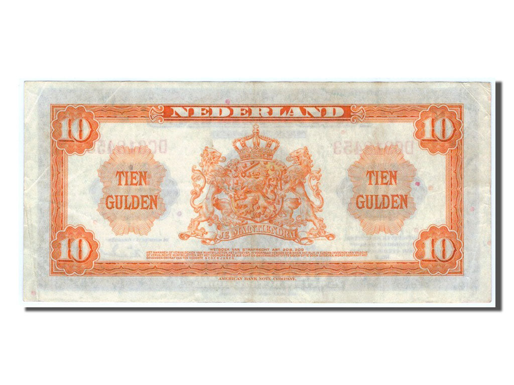 Banknot, Holandia, 10 Gulden, 1943, AU(50-53)