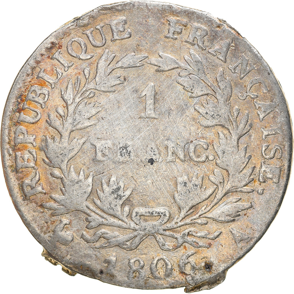 Moeda, França, Napoléon I, Franc, 1806, Paris, F(12-15), Prata, KM:672.1