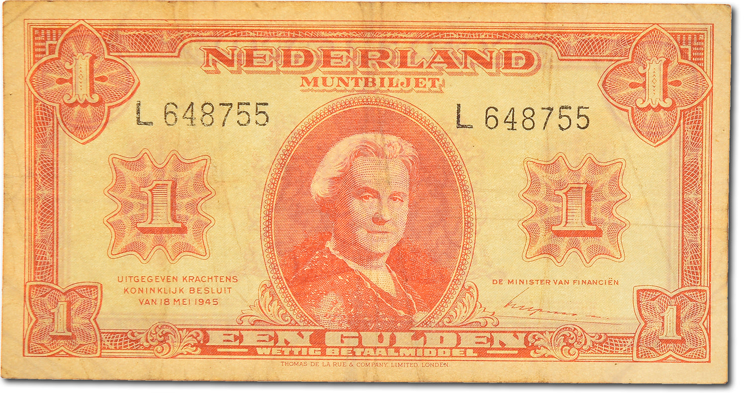 Biljet, Nederland, 1 Gulden, 1945, TTB
