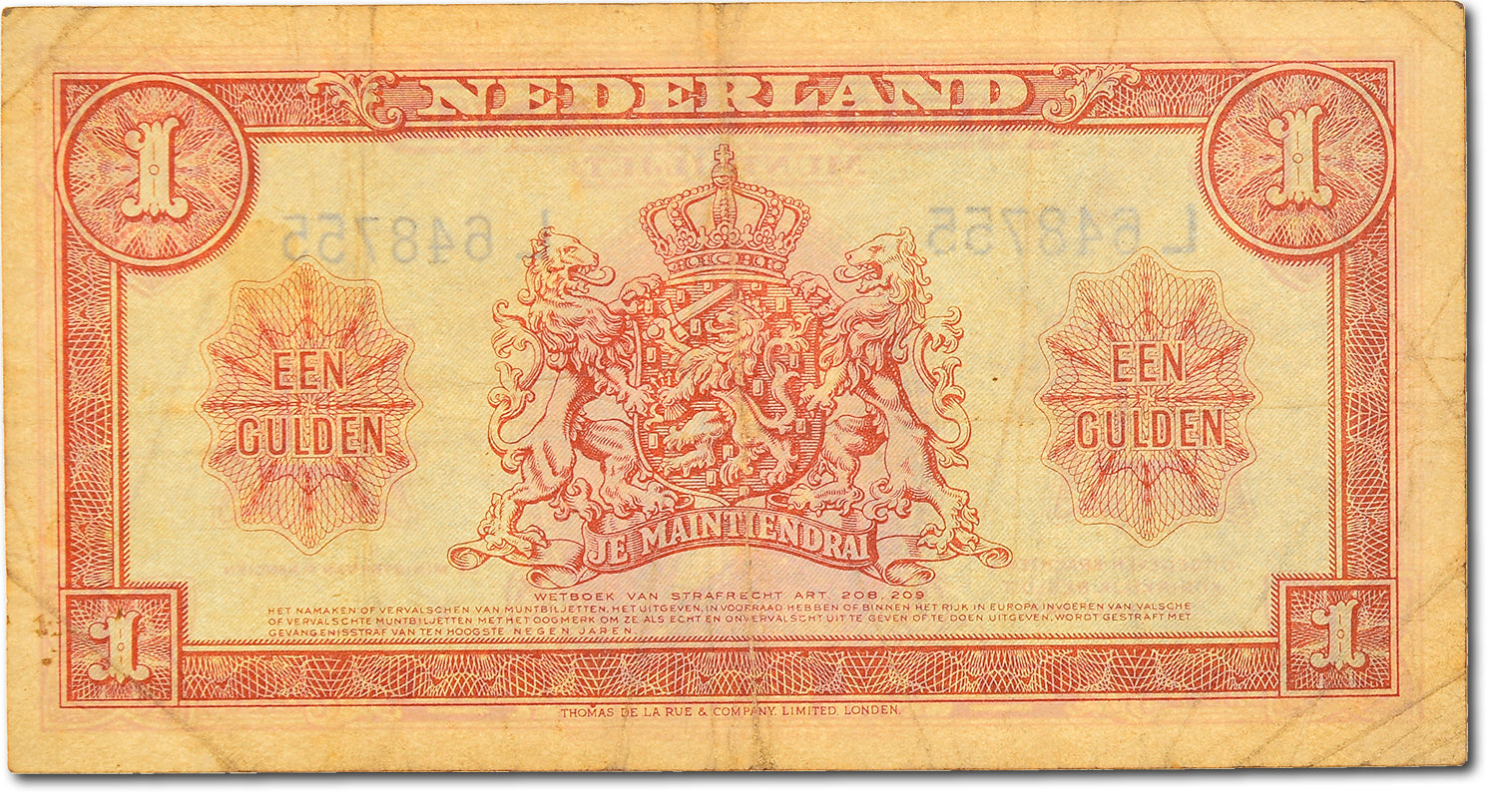Biljet, Nederland, 1 Gulden, 1945, TTB