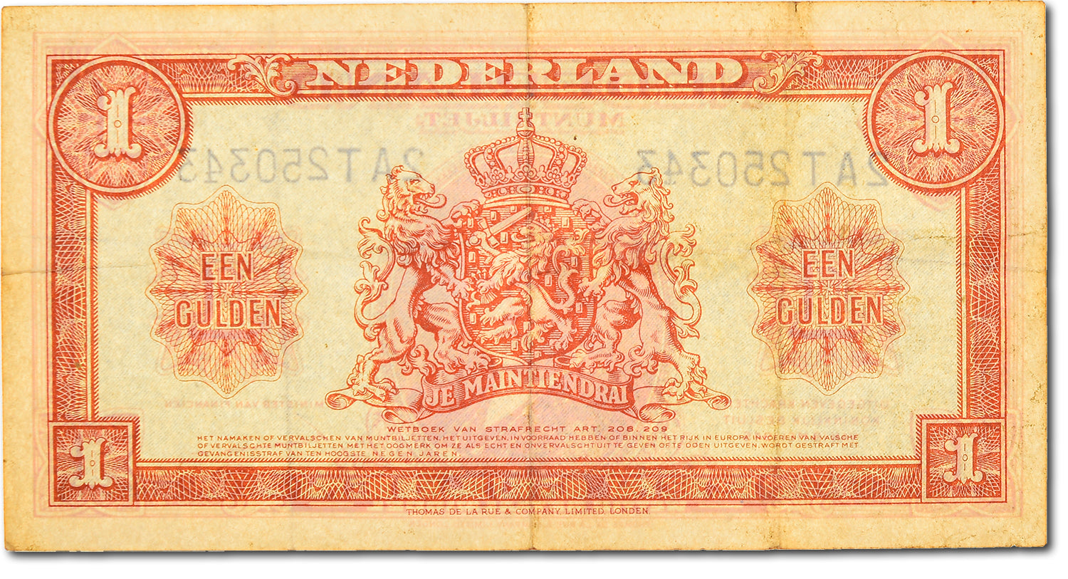 Banknote, Netherlands, 1 Gulden, 1945, EF(40-45)
