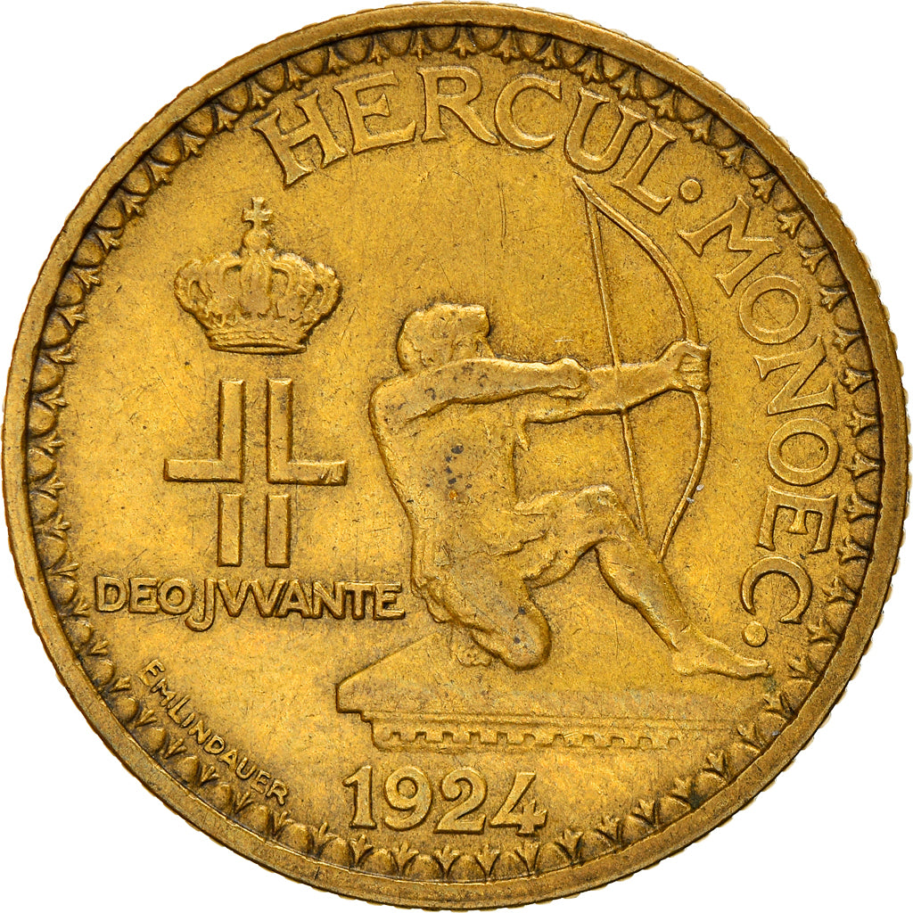 Coin, Monaco, Louis II, 2 Francs, 1924, Poissy, EF(40-45), Aluminum-Bronze