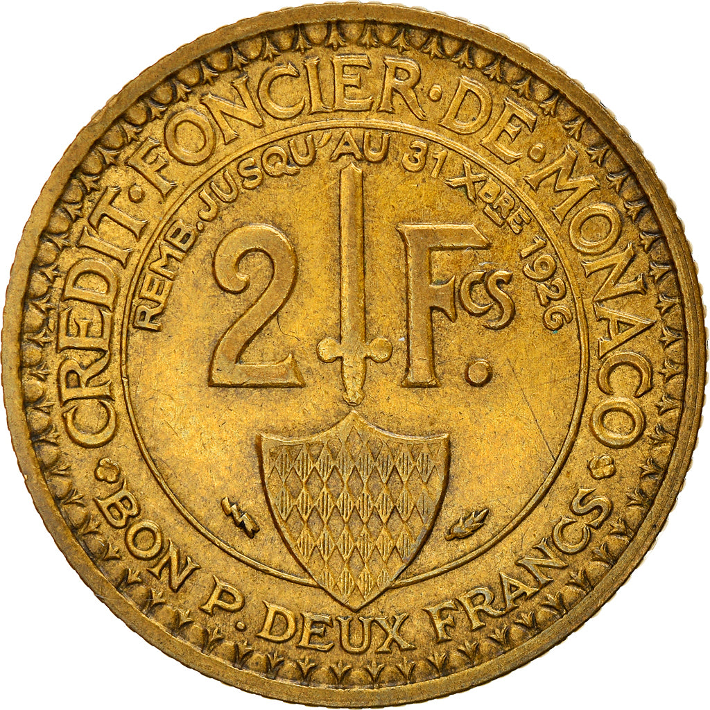 Coin, Monaco, Louis II, 2 Francs, 1924, Poissy, EF(40-45), Aluminum-Bronze