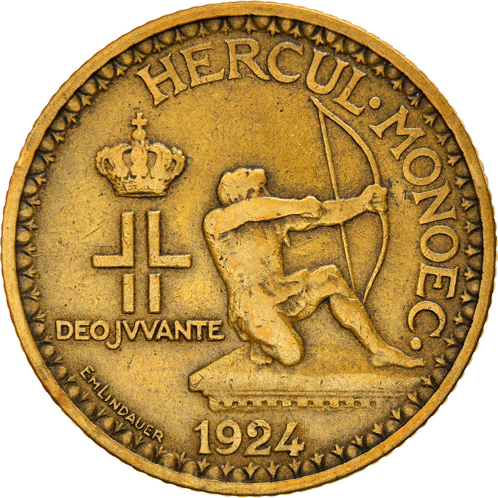 Coin, Monaco, Louis II, 2 Francs, 1924, Poissy, EF(40-45), Aluminum-Bronze