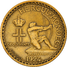 Coin, Monaco, Louis II, 2 Francs, 1924, Poissy, EF(40-45), Aluminum-Bronze
