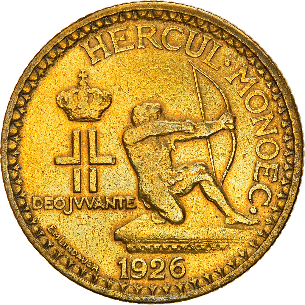 Coin, Monaco, Louis II, 2 Francs, 1926, Poissy, VF(30-35), Aluminum-Bronze