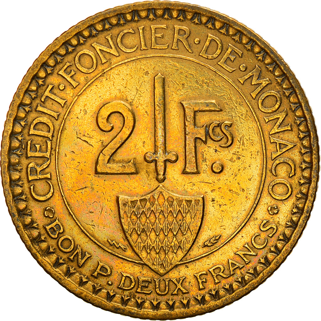 Coin, Monaco, Louis II, 2 Francs, 1926, Poissy, VF(30-35), Aluminum-Bronze