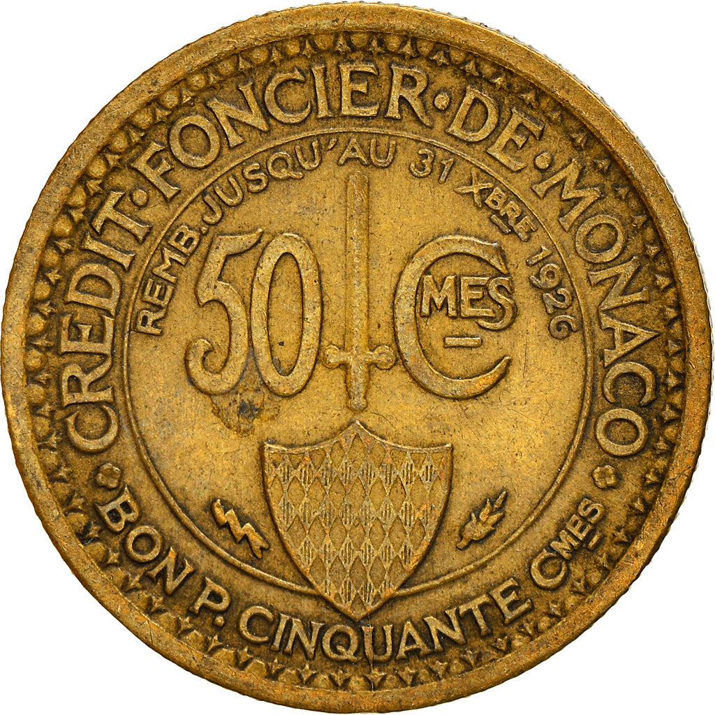 Coin, Monaco, Louis II, 50 Centimes, 1924, Poissy, VF(30-35), Aluminum-Bronze