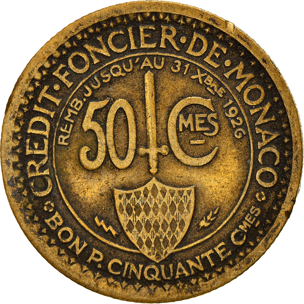 Monnaie, Monaco, Louis II, 50 Centimes, 1924, Poissy, TB+, Aluminum-Bronze