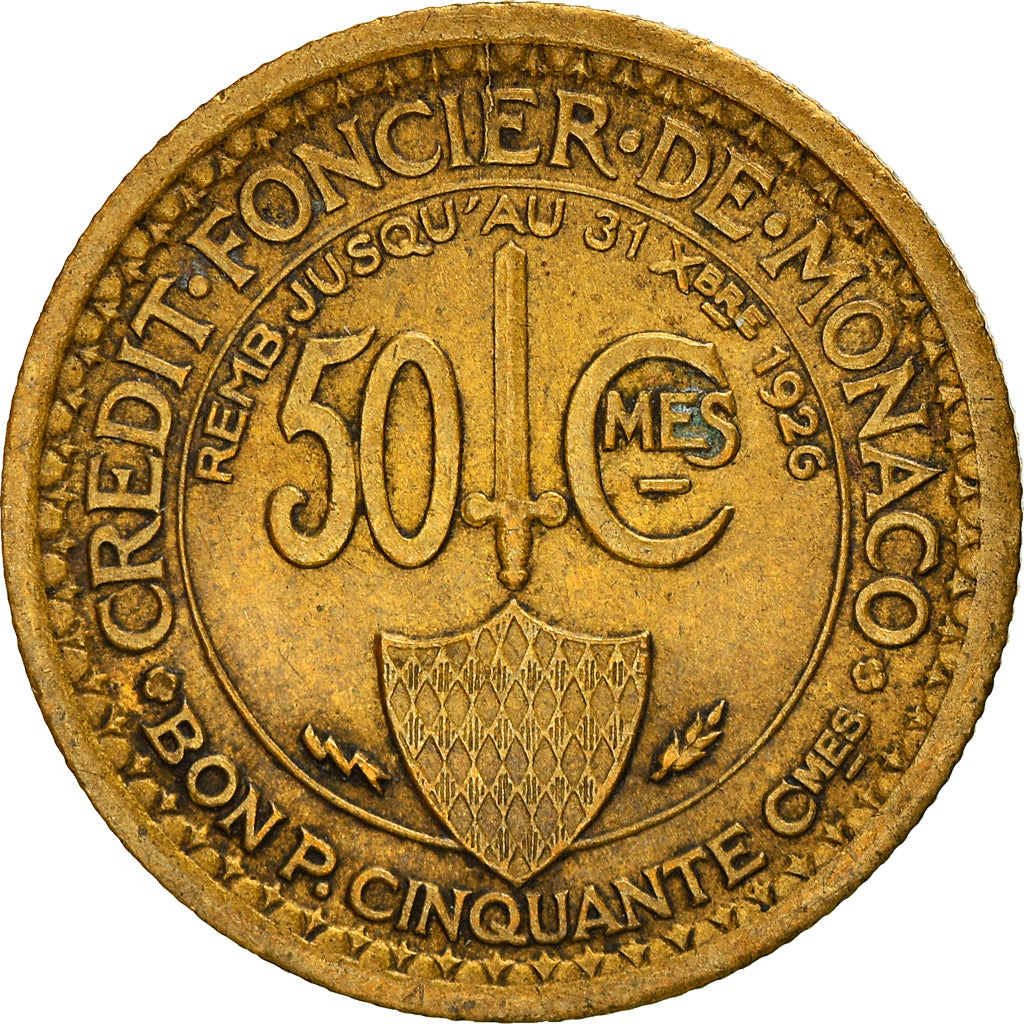 Monnaie, Monaco, Louis II, 50 Centimes, 1924, Poissy, TTB, Aluminum-Bronze