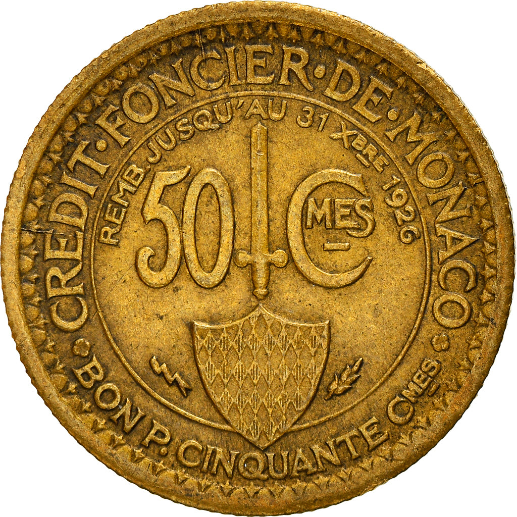 Moneta, Monaco, Louis II, 50 Centimes, 1924, Poissy, BB, Alluminio-bronzo