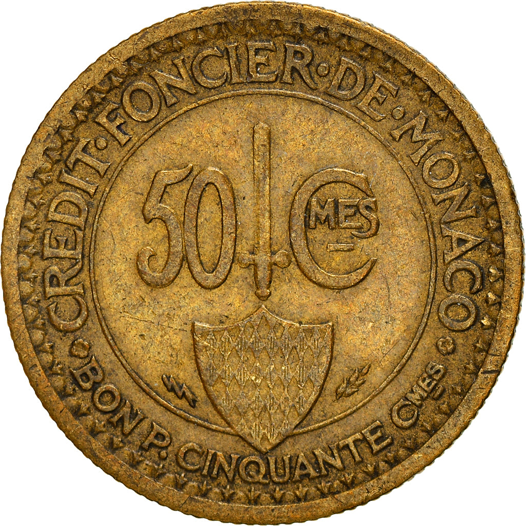 Coin, Monaco, Louis II, 50 Centimes, 1926, Poissy, VF(30-35), Aluminum-Bronze