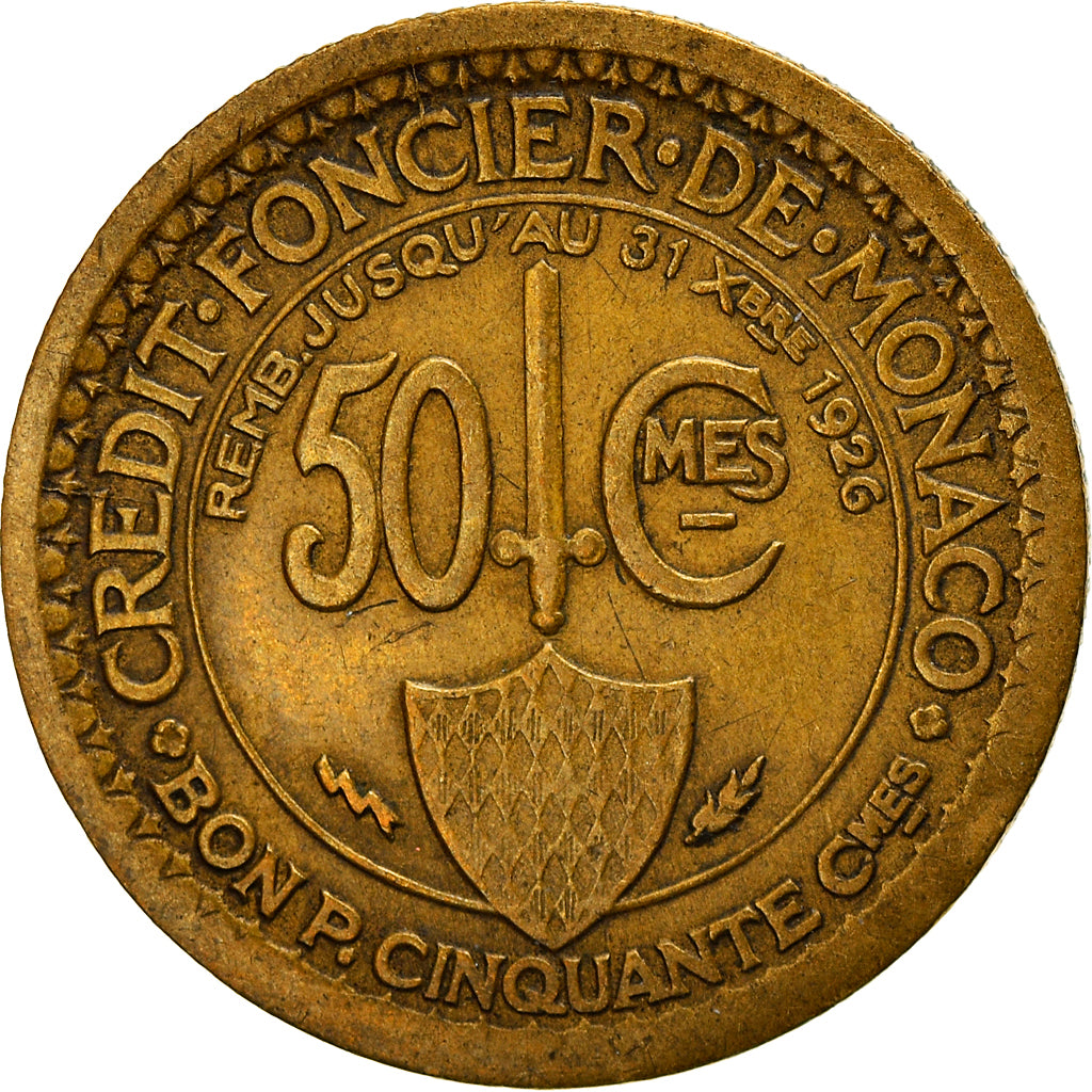 Coin, Monaco, Louis II, 50 Centimes, 1924, Poissy, VF(20-25), Aluminum-Bronze