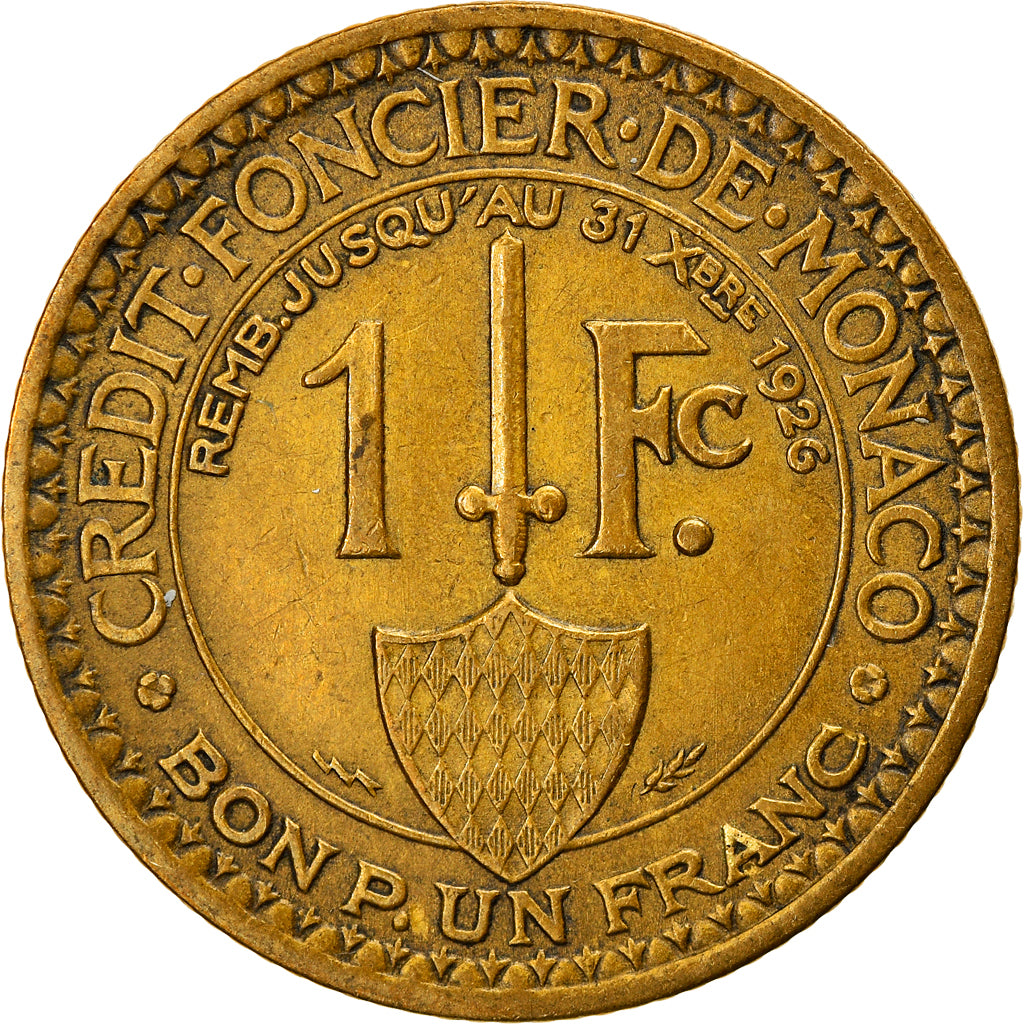 Coin, Monaco, Louis II, Franc, 1924, Poissy, EF(40-45), Aluminum-Bronze, KM:111