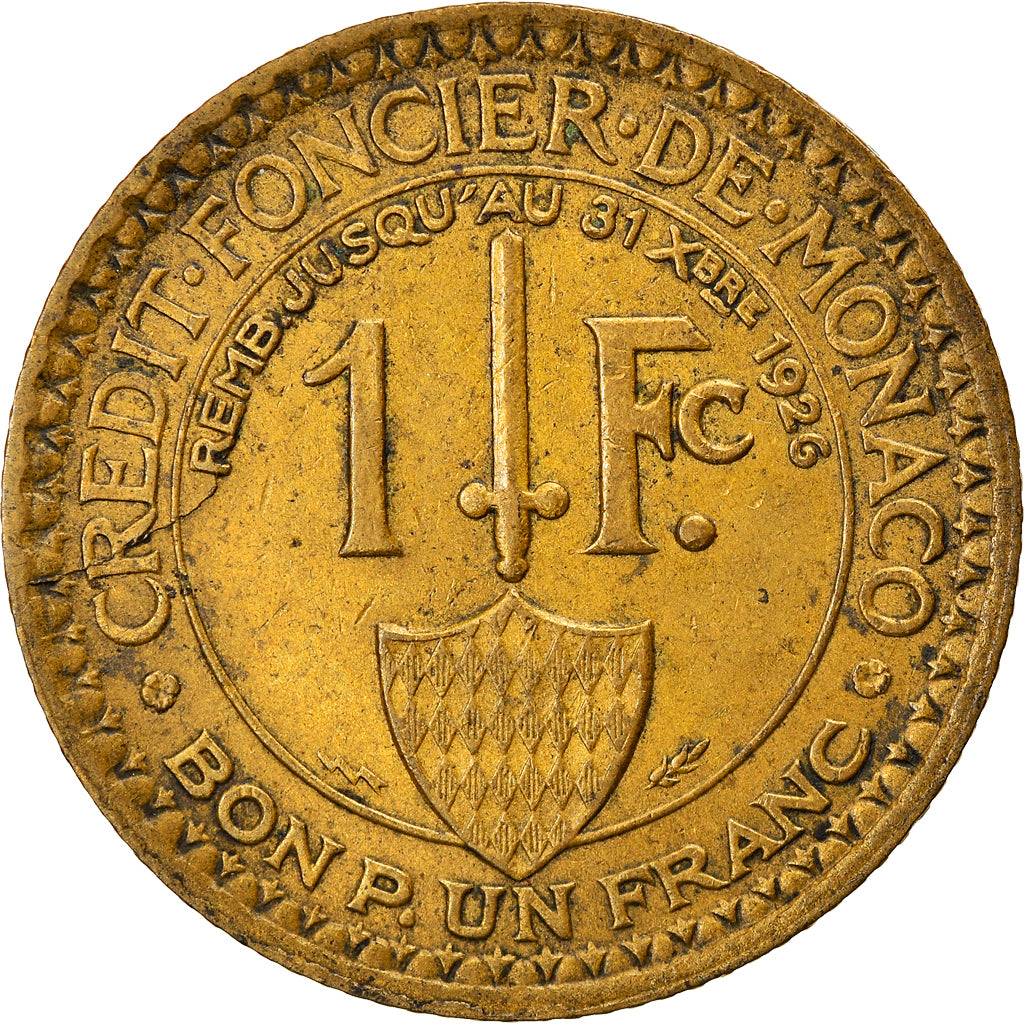 Coin, Monaco, Louis II, Franc, 1924, Poissy, EF(40-45), Aluminum-Bronze, KM:111