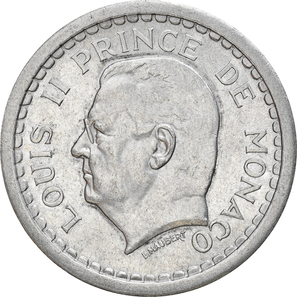 Moneta, Monaco, Louis II, 2 Francs, 1943, Paris, AU(50-53), Aluminium, KM:121