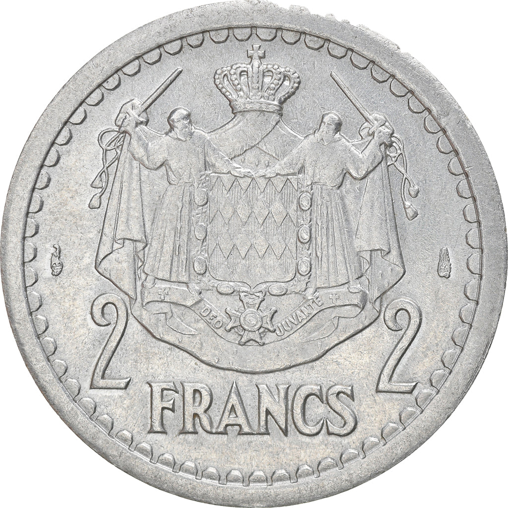Moneta, Monaco, Louis II, 2 Francs, 1943, Paris, AU(50-53), Aluminium, KM:121