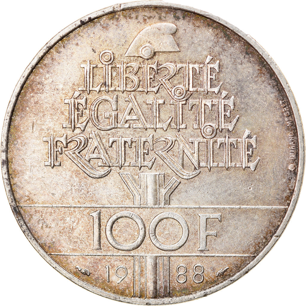 Coin, France, Fraternité, 100 Francs, 1988, EF(40-45), Silver, KM:966
