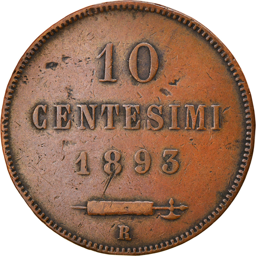 Coin, San Marino, 10 Centesimi, 1893, Rome, EF(40-45), Cuivre, KM:2