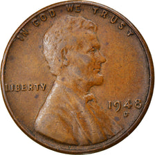 Monnaie, États-Unis, Lincoln Cent, Cent, 1948, U.S. Mint, Denver, TTB, Laiton