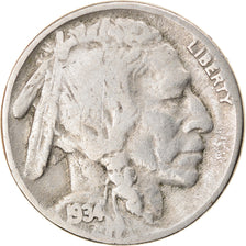 Moneta, USA, Buffalo Nickel, 5 Cents, 1934, U.S. Mint, Philadelphia, VF(20-25)