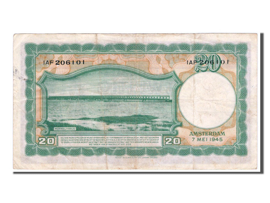 Banknot, Holandia, 20 Gulden, 1945, EF(40-45)