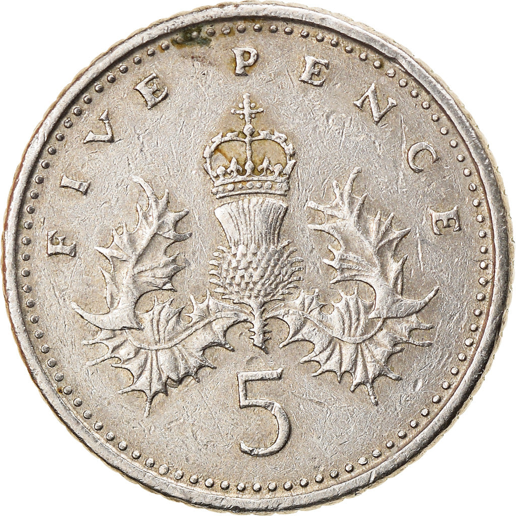 Coin, Great Britain, Elizabeth II, 5 Pence, 1990, VF(30-35), Copper-nickel