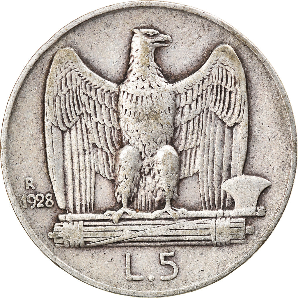 Coin, Italy, Vittorio Emanuele III, 5 Lire, 1928, Rome, EF(40-45), Silver