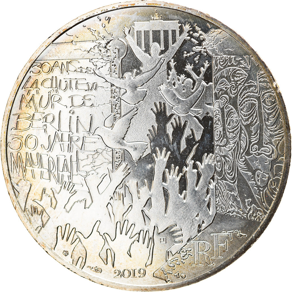 France, 10 Euro, Chute du Mur de Berlin, 2019, Paris, MS(65-70), Silver, KM:New