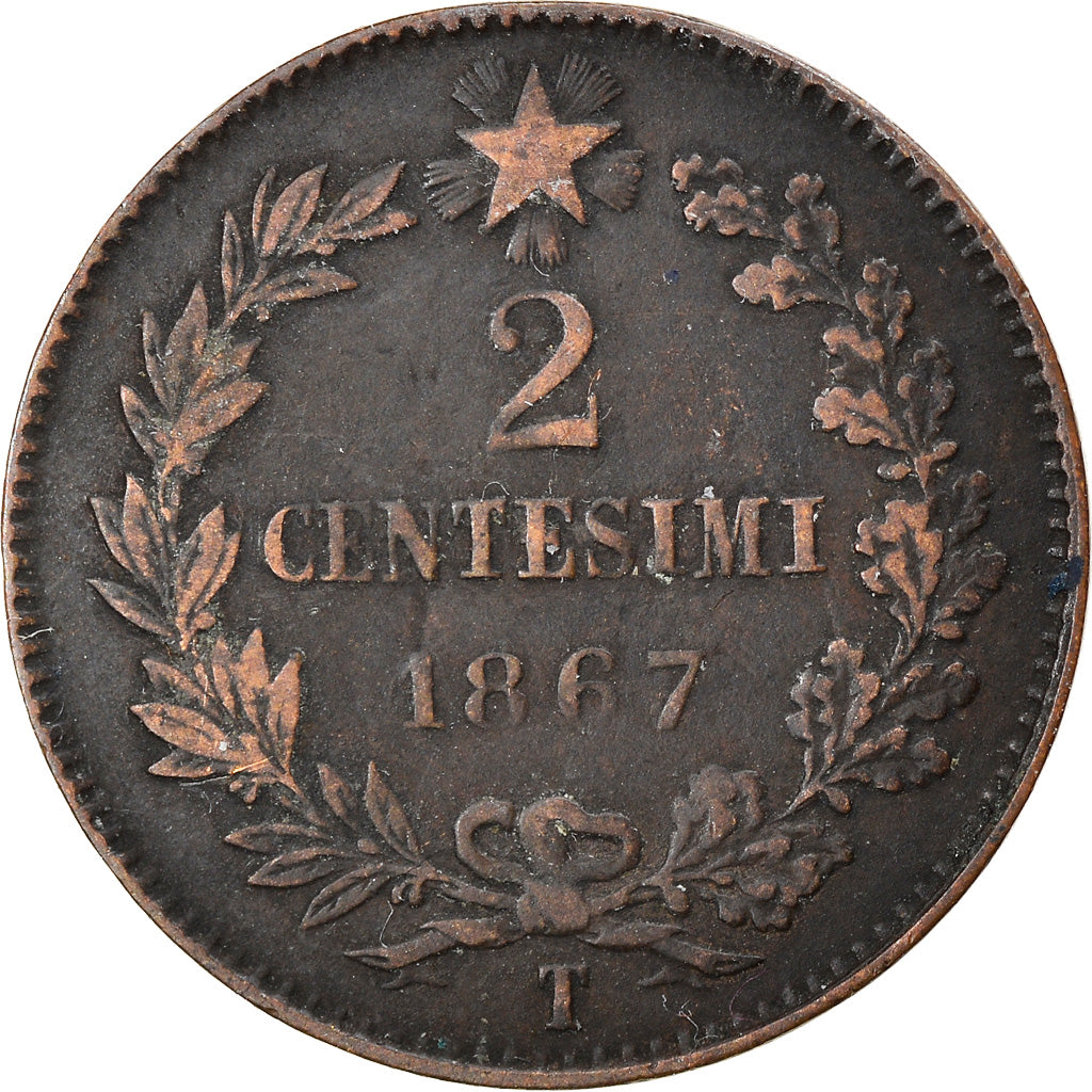 Coin, Italy, Vittorio Emanuele II, 2 Centesimi, 1867, Torino, EF(40-45), Copper