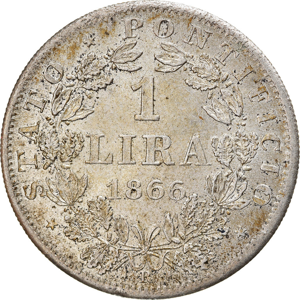 Moneda, Estados italianos, PAPAL STATES, Pius IX, Lira, 1866, Roma, MBC, Plata