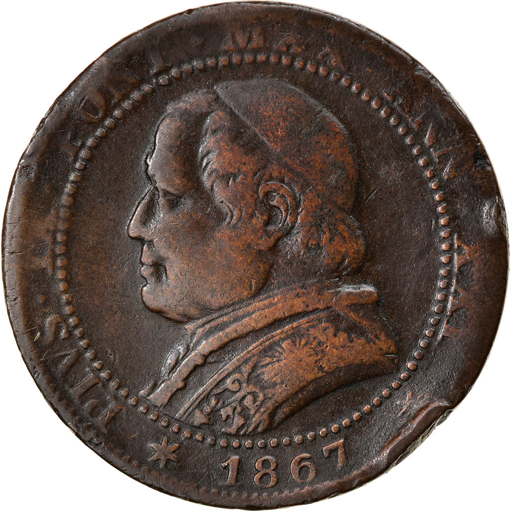 Moneta, STATI ITALIANI, PAPAL STATES, Pius IX, Soldo, 5 Centesimi, 1867, Roma