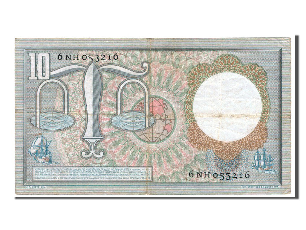 Banconote, Paesi Bassi, 10 Gulden, 1953, BB