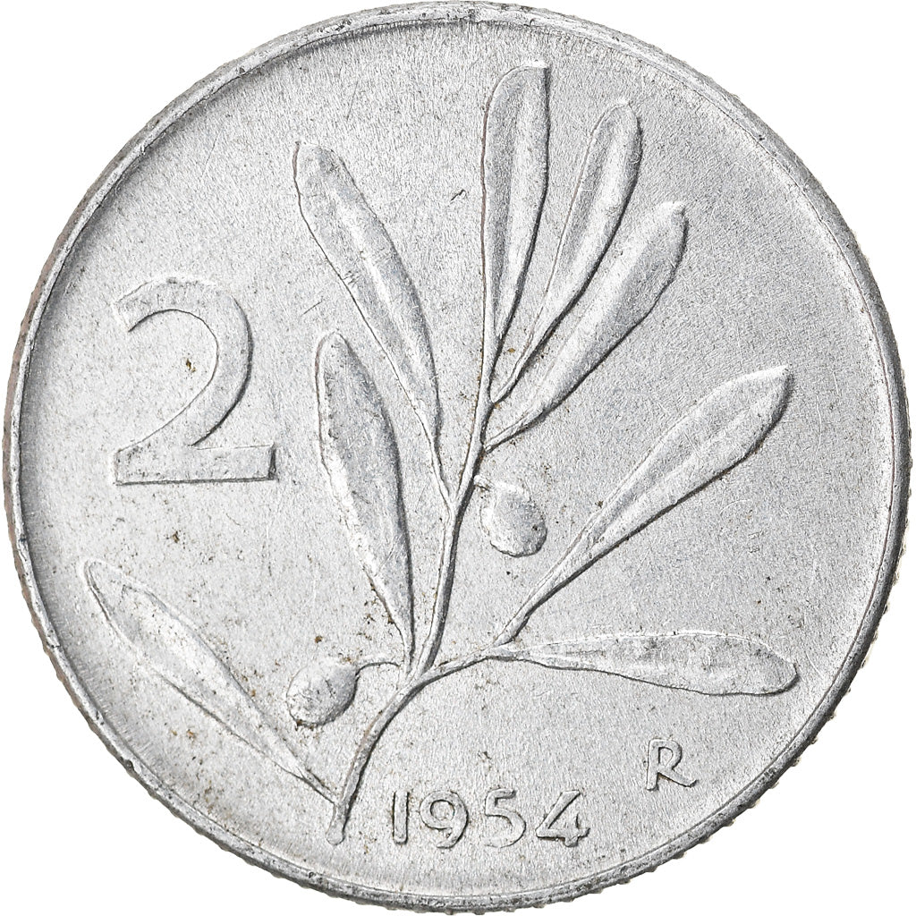 Coin, Italy, 2 Lire, 1954, Rome, EF(40-45), Aluminum, KM:94