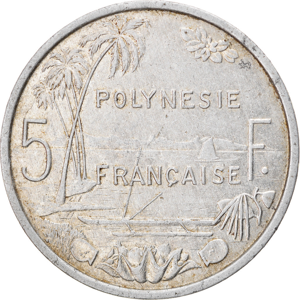 Moeda, Polinésia Francesa, 5 Francs, 1982, Paris, VF(30-35), Alumínio, KM:12