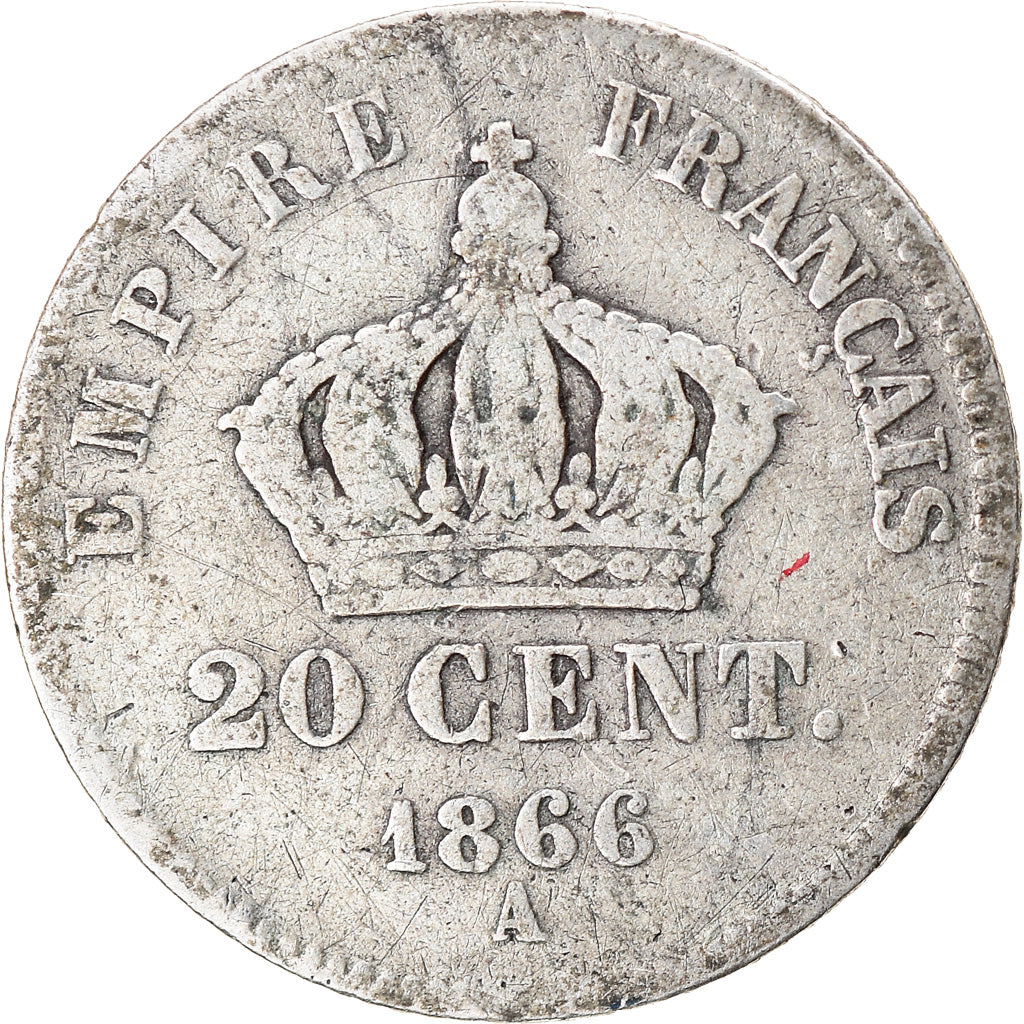 Moeda, França, Napoleon III, Napoléon III, 20 Centimes, 1866, Paris