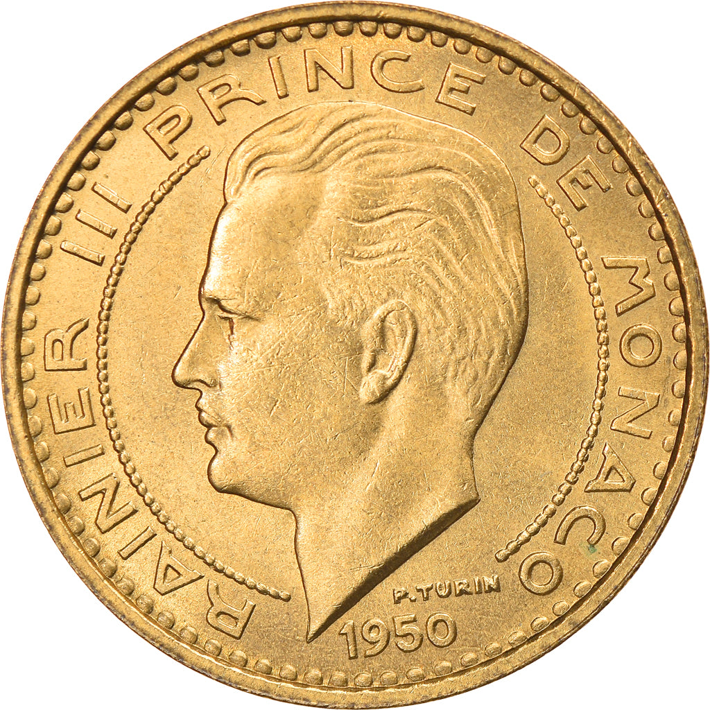 Coin, Monaco, Rainier III, 50 Francs, Cinquante, 1950, AU(50-53)
